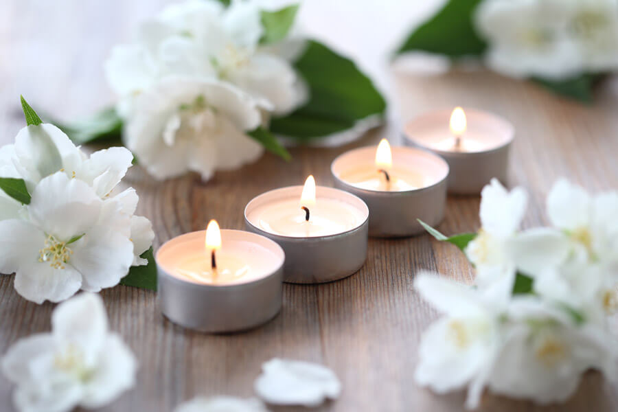 candles and white flowers